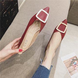 Faux Leather Pointed Buckled Flats