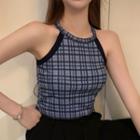 Halter-neck Plaid Top As Shown In Figure - One Size
