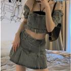 Set: Denim Crop Top + Halter Camisole Top + Mini A-line Skirt