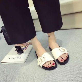 Faux-leather Buckled Slide Sandals