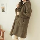 Hooded Piped Sherpa-fleece Coat