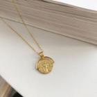 925 Sterling Silver Coin Pendant Necklace L165 - Gold - One Size