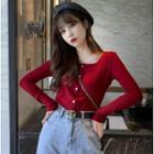 Button-down Square-neck T-shirt