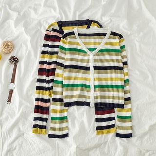 Rainbow Stripe V-neck Knit Cardigan