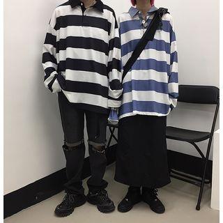 Couple Matching Striped Oversize Long-sleeve T-shirt