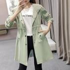 Hooded Drawstring-waist Buttoned Jacket