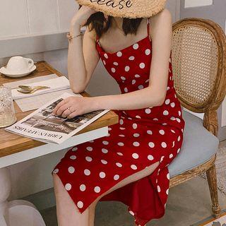 Side Slit Dotted Spaghetti Strap Dress