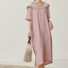 Sailor Collar Elbow-sleeve Midi T-shirt Dress