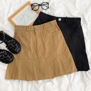 Pleat Hem Mini A-line Skirt