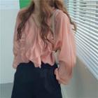 Ruffled V-neck Loose Chiffon Top