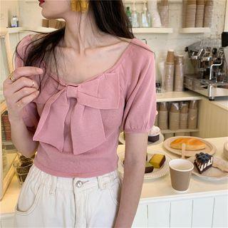 Short-sleeve Plain Bow Top