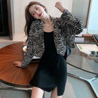 Long-sleeve Zebra Printed Cropped Jacket / Long-sleeve Plain Cropped Jacket / Sleeveless Side-slit Dress