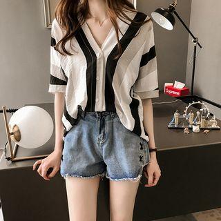 Loose-fit Striped V-neck Blouse