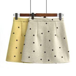Heart Print Woolen Mini Skirt