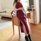 Halter Knit Slit Midi Dress