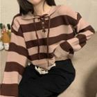 Strappy Striped Long-sleeve Knit Top