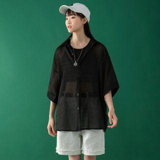 Elbow-sleeve Plain Light Shirt