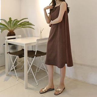 Spaghetti-strap Linen Shift Midi Dress