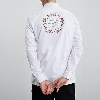 Lettering Hidden Placket Shirt
