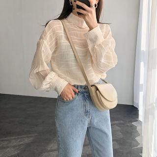 Mock-neck Sheer Textured Top