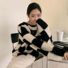 Checked Wool Blend Knit Sweater