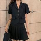 Set: Short-sleeve Blazer + A-line Mini Pleated Skirt
