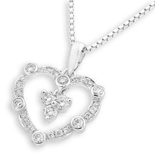 18k White Gold Vintage Style Diamond Accents Heart Dangle Pendant Necklace (0.31 Cttw) (free 925 Silver Box Chain, 16)
