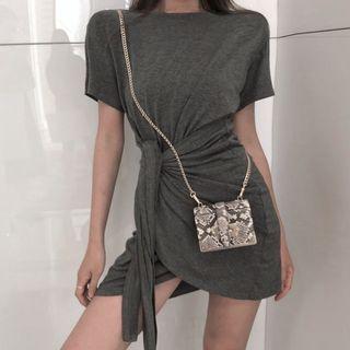 Short-sleeve Knot Front Mini Dress