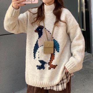 Mock-neck Animal Jacquard Sweater