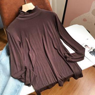 Long-sleeve Mock-neck Top Top - Coffee - One Size