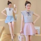 Set: Ruffle Sleeveless Floral Top + A-line Skirt