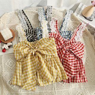 Lace-strap Ribbon Checker Top