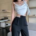 Faux Pearl High Waist Wide Leg Dress Pants