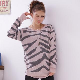 Zebra-Print Scoop Neck Top Pink - One Size