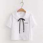 Short-sleeve Sailor Collar Embellished Shirt White - One Size