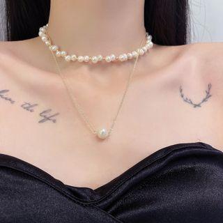 Set: Freshwater Pearl Pendant Necklace + Freshwater Pearl Choker White - One Size