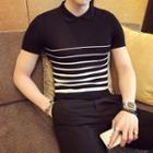 Striped Short-sleeve T-shirt With Polo Collar