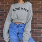 Long-sleeve Letter Embroidered Cropped Sweatshirt