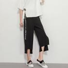 Lettering Slit Cropped Loose Fit Pants