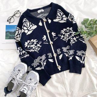 Floral Jacquard Cardigan Black & White - One Size