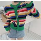 Long-sleeve Color-block Knit Cardigan As Figure - One Size