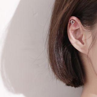 Rhinestone Heart 925 Sterling Silver Ear Cuff 1 Piece - Clip On Earring - Love Heart - One Size