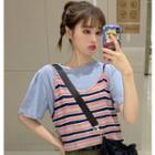 Set: Striped Camisole Top + Short-sleeve T-shirt