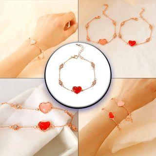 Rhinestone & Faux Crystal Heart Bracelet 5019 - Red Heart - One Size