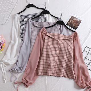 Plaid Panel Tie-cuff Shirt