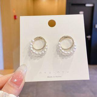 Rhinestone Faux Pearl Hoop Earring 01 - 1 Pair - Gold - One Size