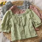 Checker Squared-neck Crop Blouse In 5 Colors