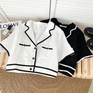 Contrasted Button-up Crop Shirt