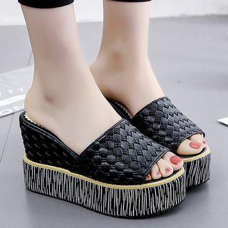 Embossed Faux Leather Platform Wedge Sandals