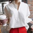 Split-neck Lantern Sleeve Blouse